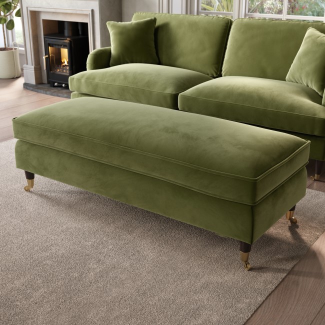 ALMOST PERFECT - Olive Green Velvet Long Footstool - Payton