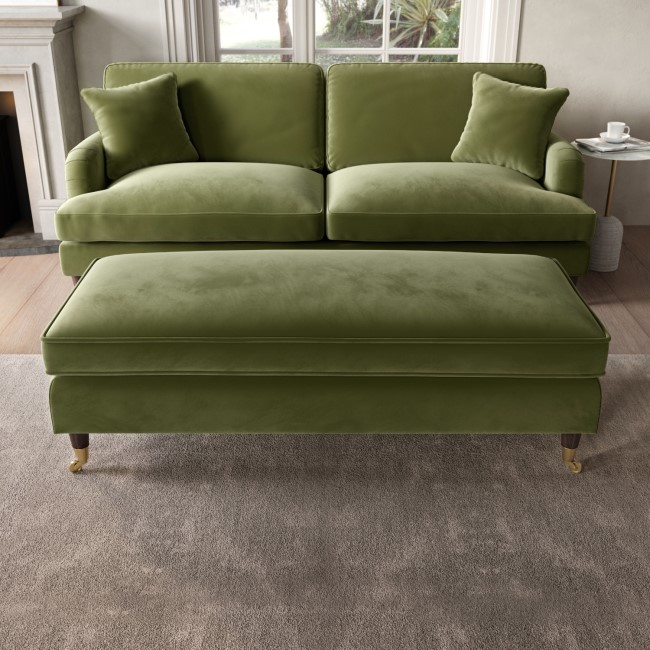 ALMOST PERFECT - Olive Green Velvet Long Footstool - Payton