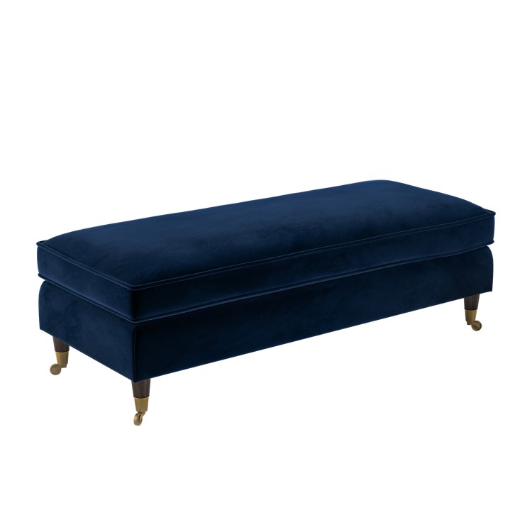 Navy Velvet Long Footstool - Payton