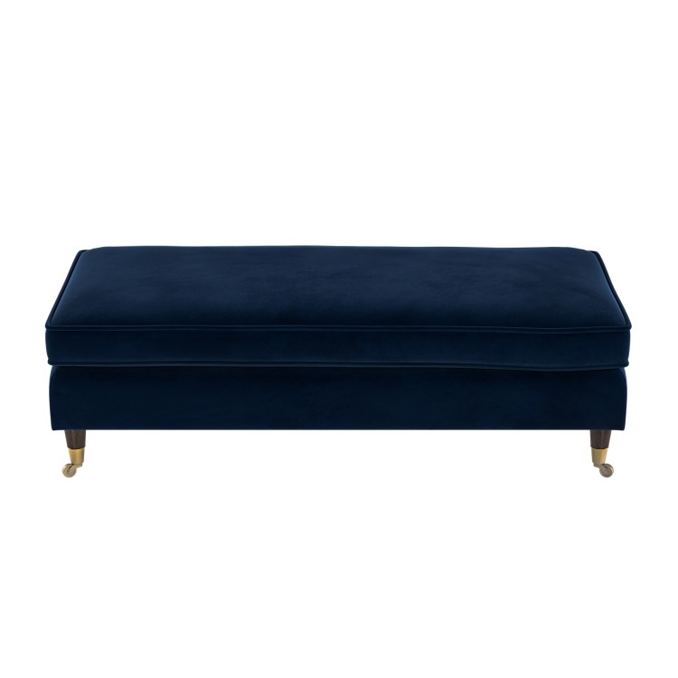 Navy Velvet Long Footstool - Payton