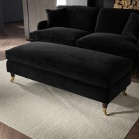 Black Velvet Long Footstool - Payton Black Velvet Long Footstool - Payton