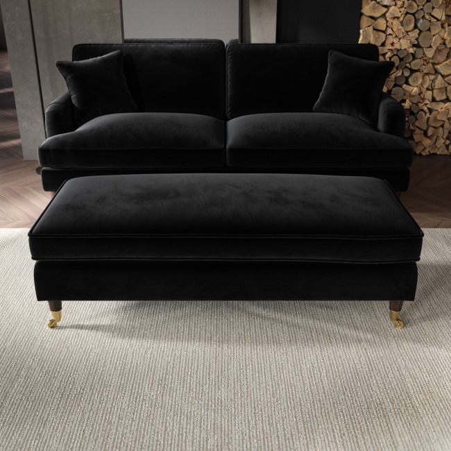 Black Velvet Long Footstool - Payton