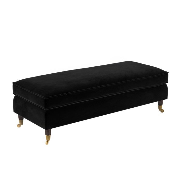 Black Velvet Long Footstool - Payton