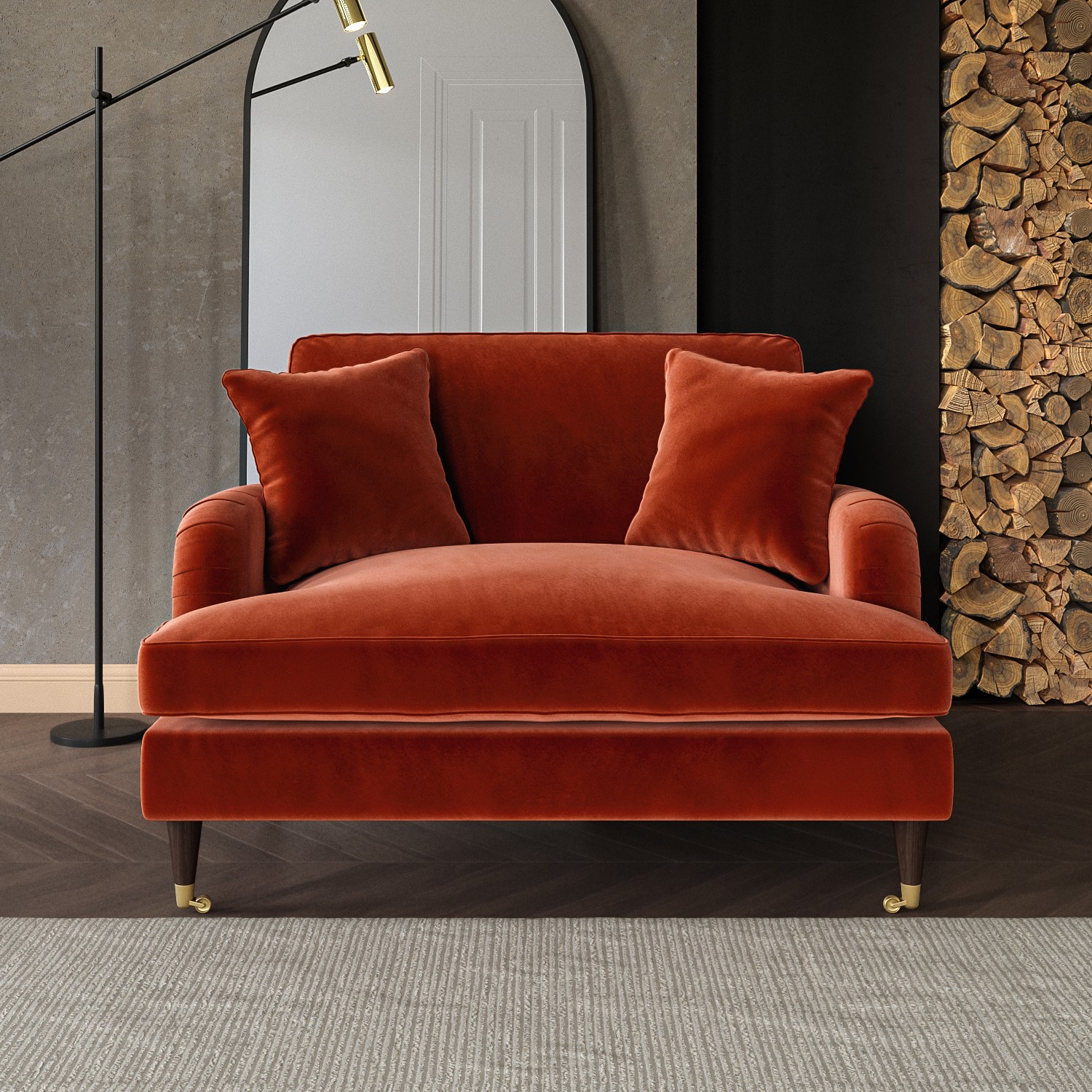 Payton Orange Burnt Velvet Love Seat