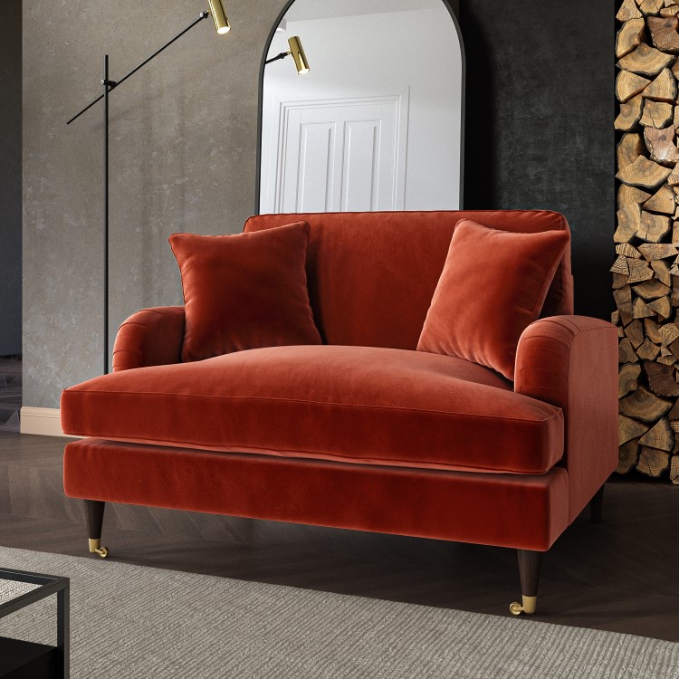 ONLY OPENED - Burnt Orange Velvet Love Seat - Payton