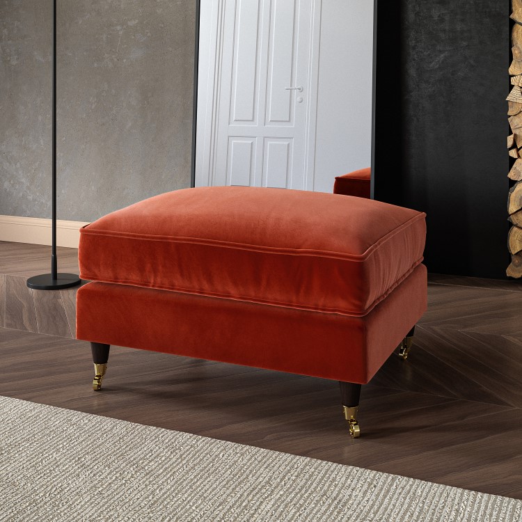 Burnt Orange Velvet Footstool - Payton