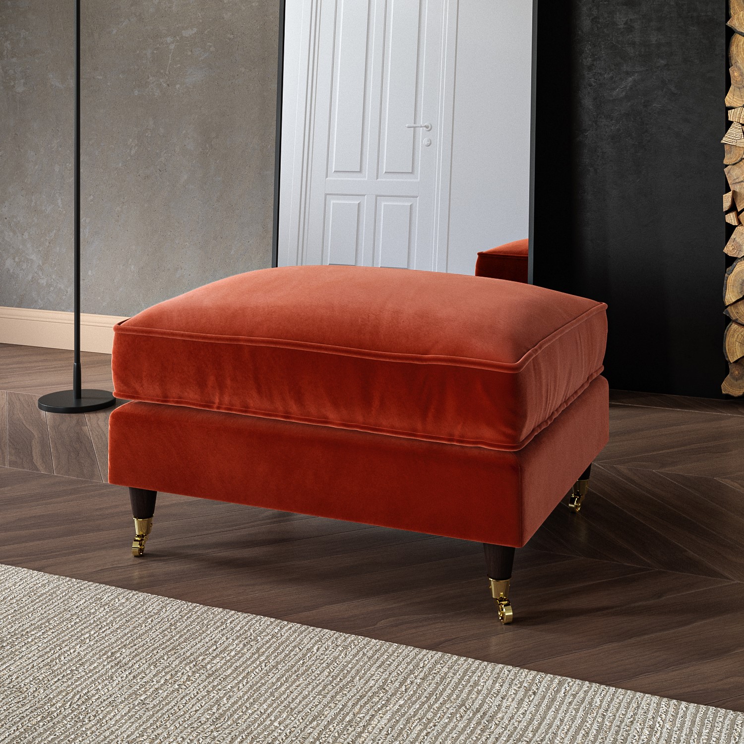 Payton Orange Burnt Velvet Footstool