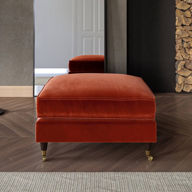 Burnt Orange Velvet Footstool - Payton