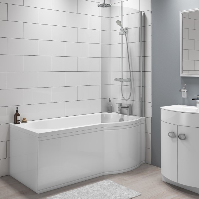 Portland Right Hand P Shaped Shower Bath - 1500 x 800 x 700mm