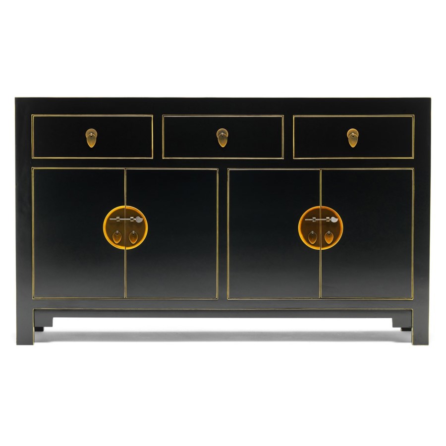 The Nine Schools Qing Oriential Black and Gilt Large Sideboard