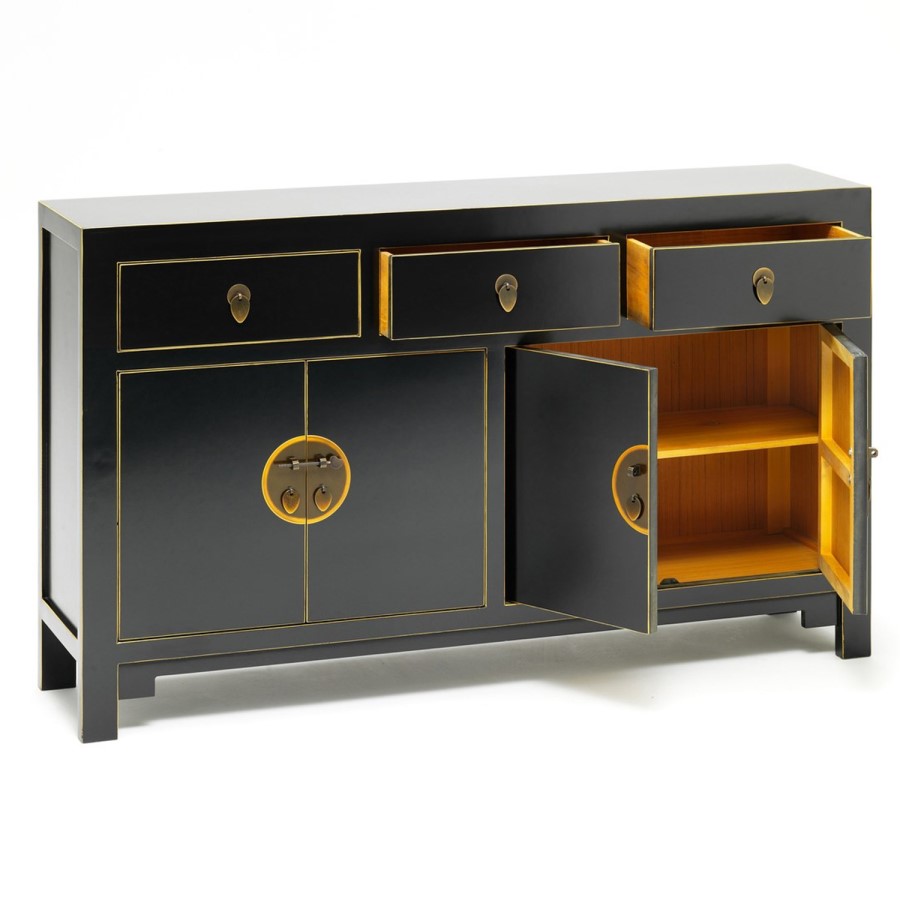 The Nine Schools Qing Oriential Black and Gilt Large Sideboard