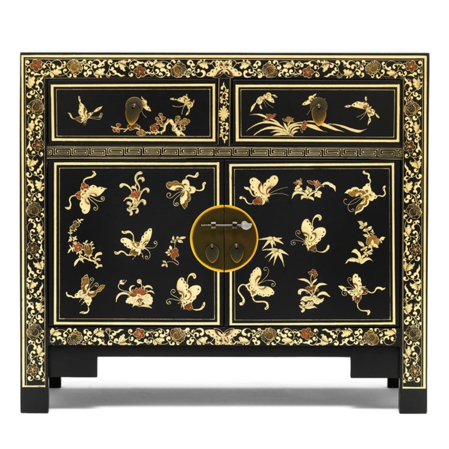 The Nine Schools Oriental Decorated Black Sideboard