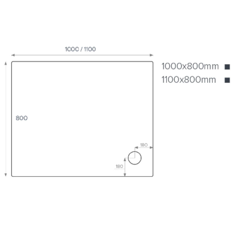 1000x800mm Rectangular Shower Tray - White Acrylic Stone Resin - Pearl