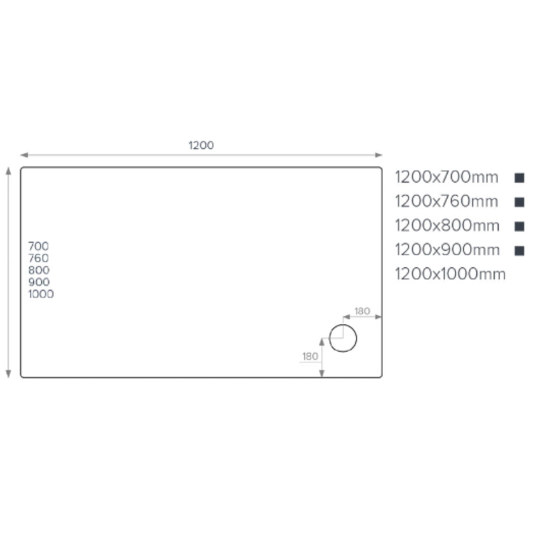 1200x700mm Rectangular Shower Tray - White Acrylic Stone Resin - Pearl