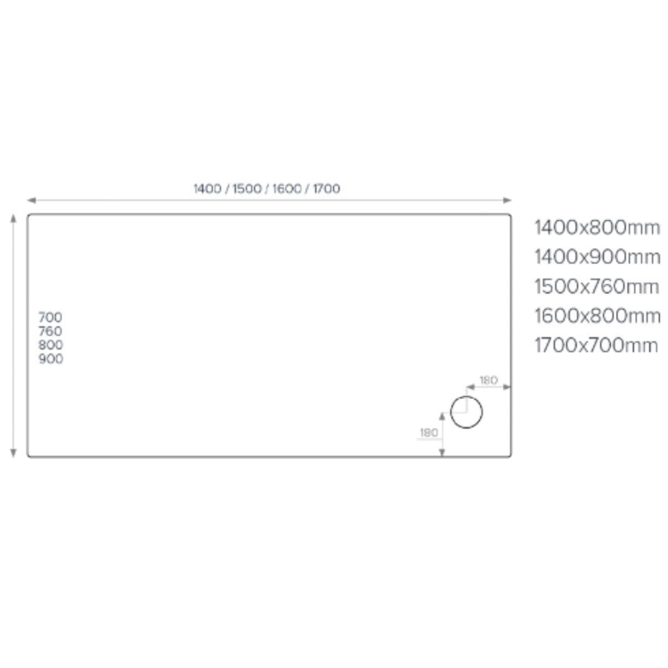 1400x700mm Rectangular Shower Tray - White Acrylic Stone Resin - Pearl