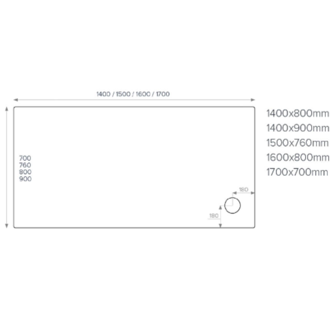 1400x800mm White Acrylic Capped Stone Resin Rectangular Shower Tray - Pearl