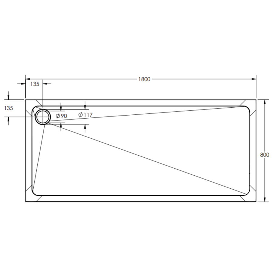 1800x800mm Rectangular Shower Tray 45mm - White Acrylic Stone Resin - Pearl