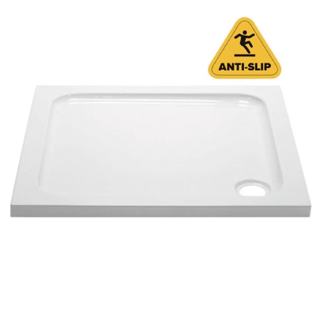 800mm Non Slip White Acrylic Capped Stone Resin Square Shower Tray  - Pearl