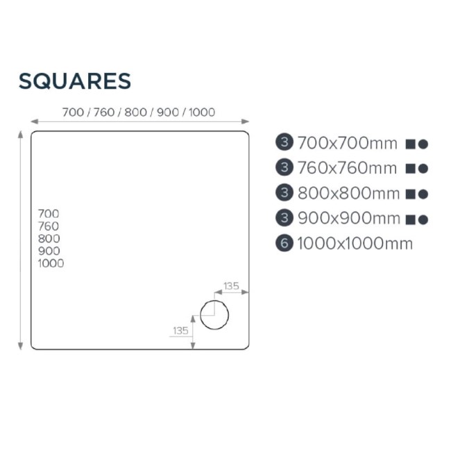 800mm Non Slip White Acrylic Capped Stone Resin Square Shower Tray  - Pearl