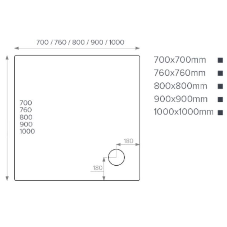 800x800mm Square Shower Tray - White Acrylic Stone Resin - Pearl