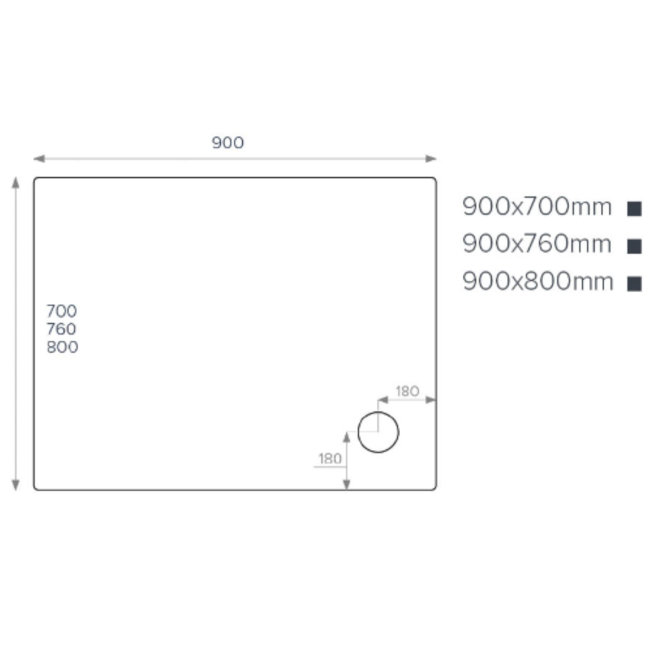 900x800mm White Acrylic Capped Stone Resin Rectangular Shower Tray  - Pearl