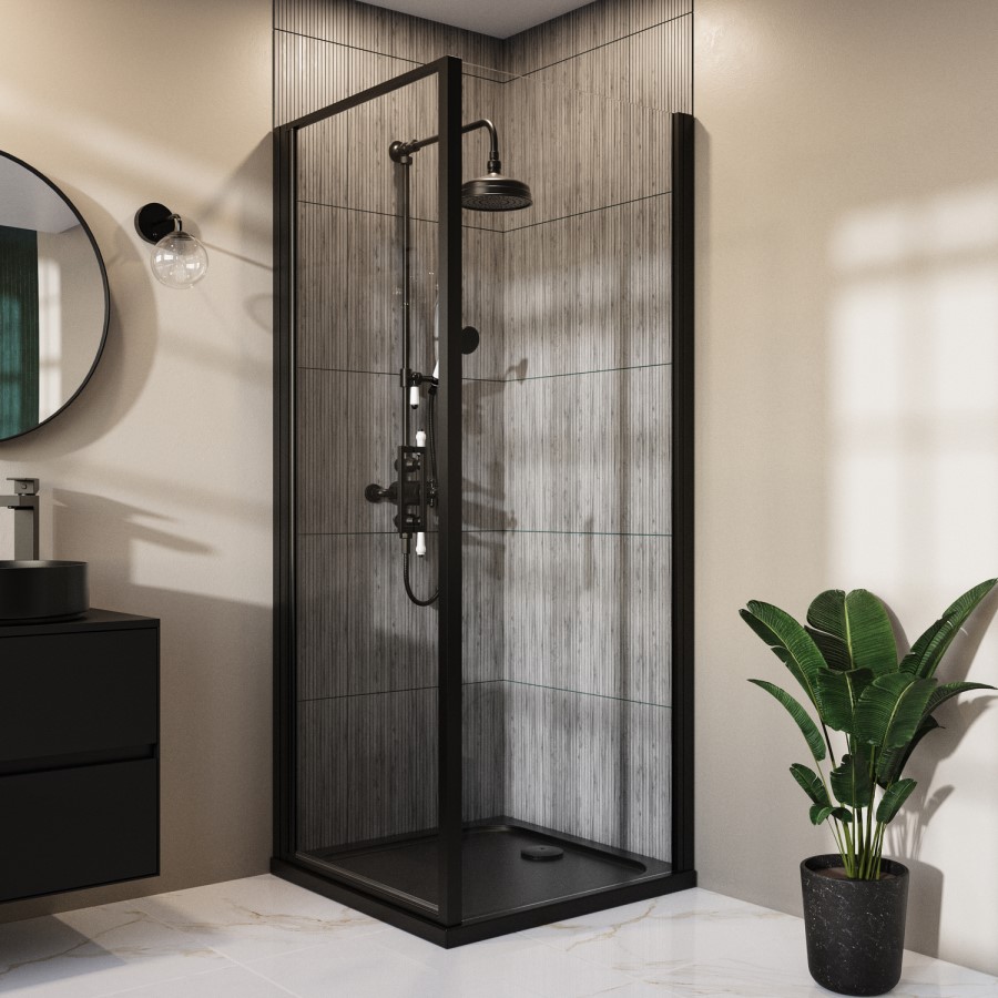 900x900mm Square Shower Tray - Black Acrylic Stone Resin - Pearl