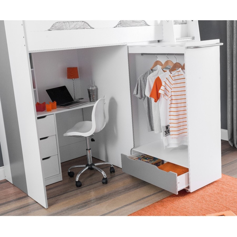 GRADE A1 - Julian Bowen Pegasus White Highsleeper Bed
