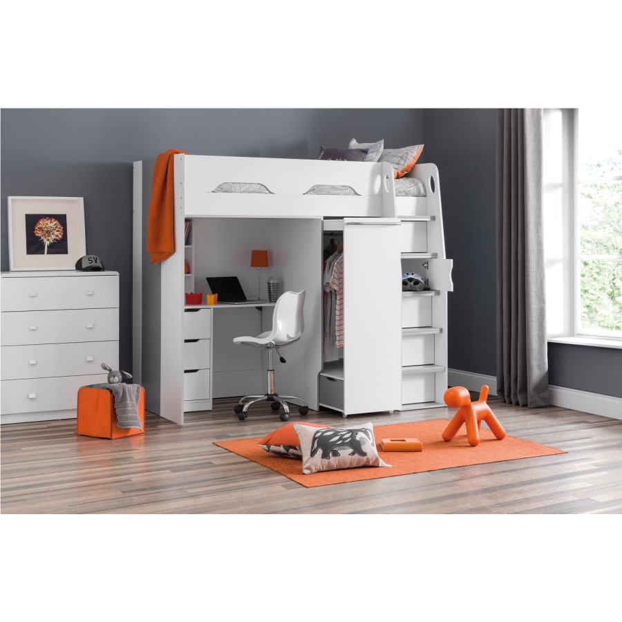 GRADE A1 - Julian Bowen Pegasus White Highsleeper Bed