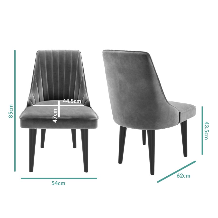 GRADE A2 - Pair of Grey Velvet Ribbed Dining Chairs with Black Legs - Penelope