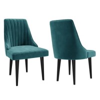 Pair of Teal Velvet Ribbed Dining Chairs - Penelope