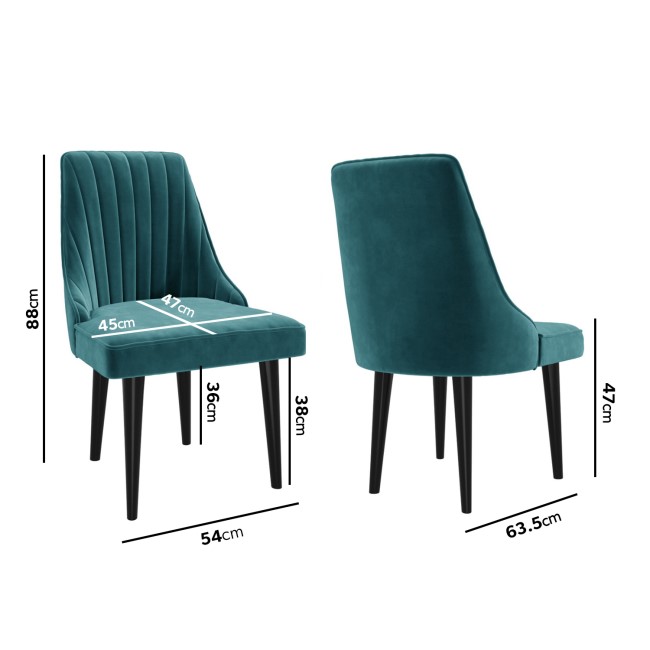 Pair of Teal Velvet Ribbed Dining Chairs - Penelope