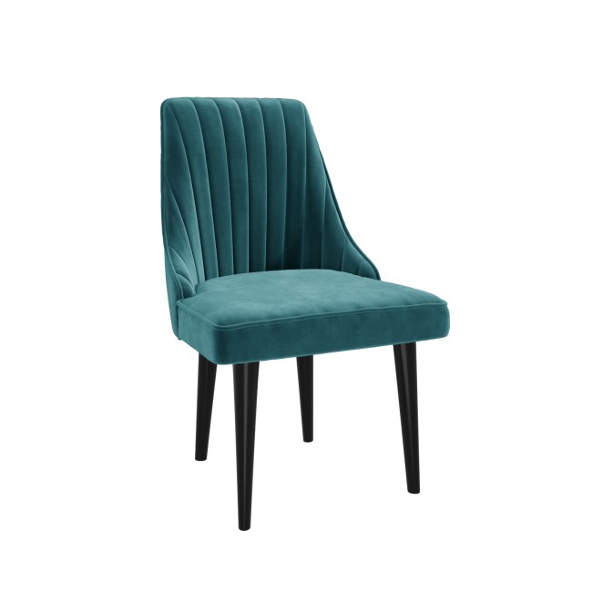 Pair of Teal Velvet Ribbed Dining Chairs - Penelope