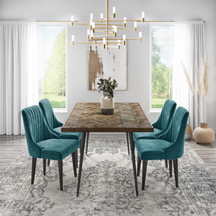 GRADE A2 - Set of 2 Teal Velvet Dining Chairs - Penelope