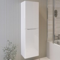 White Double Door Wall Mounted Tall Bathroom Cabinet 400x1400mm Storage Unit - Pendle