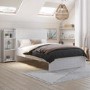 Small Double White Wooden Bed Frame with Storage Shelf Headboard - Pery
