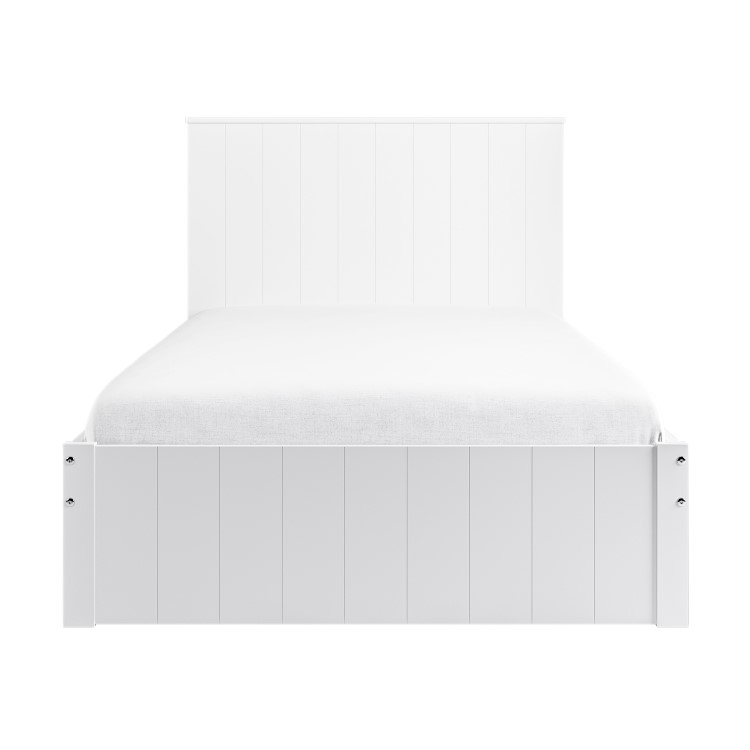 Small Double White Wooden Bed Frame with Storage Shelf Headboard - Pery