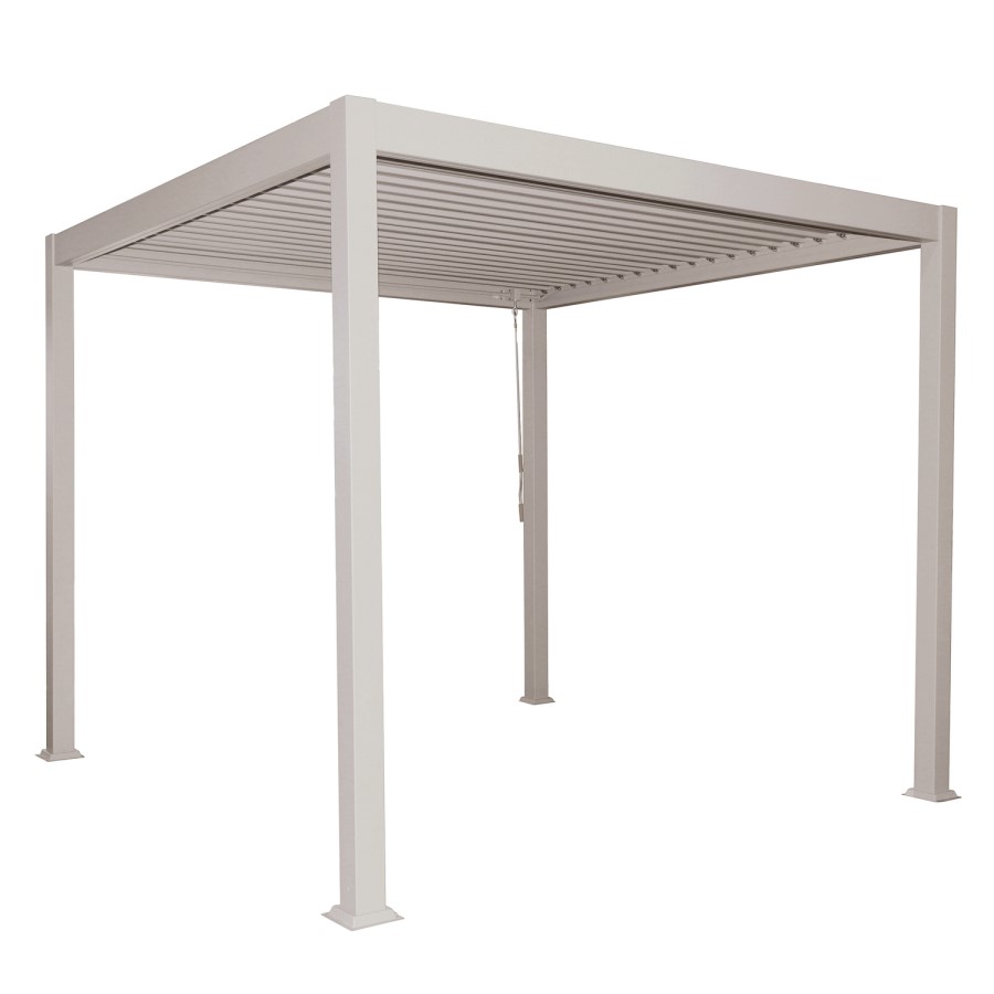 3 x 3m Heavy Duty Aluminium Pergola with Louvred Shutter Roof and Two Textilene Side Panels - In Beige