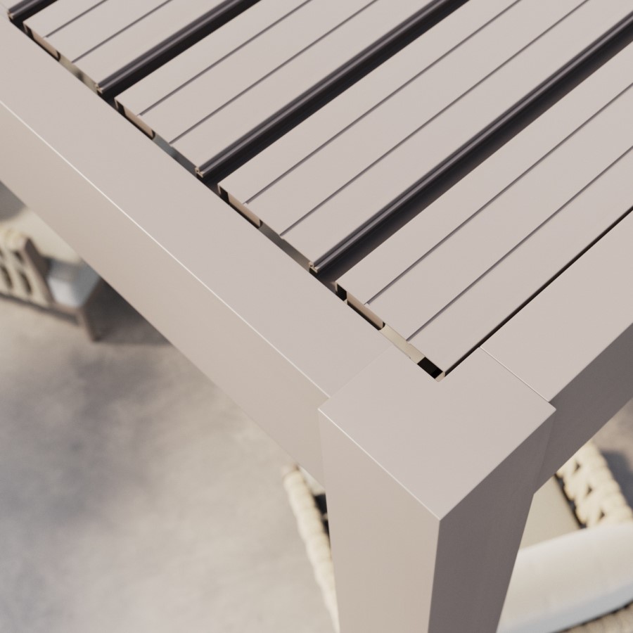 3 x 3m Heavy Duty Aluminium Pergola with Louvred Shutter Roof and Two Textilene Side Panels - In Beige