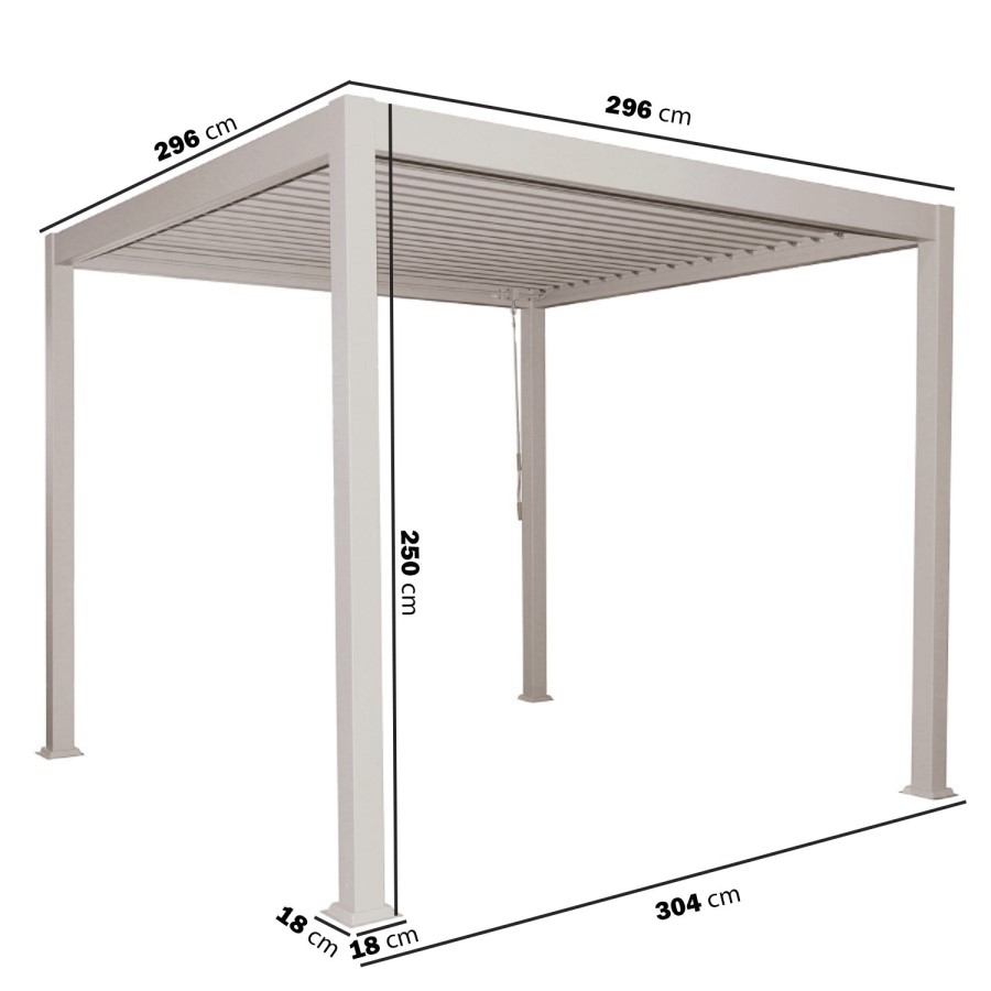 3 x 3m Heavy Duty Aluminium Pergola with Louvred Shutter Roof and Two Textilene Side Panels - In Beige