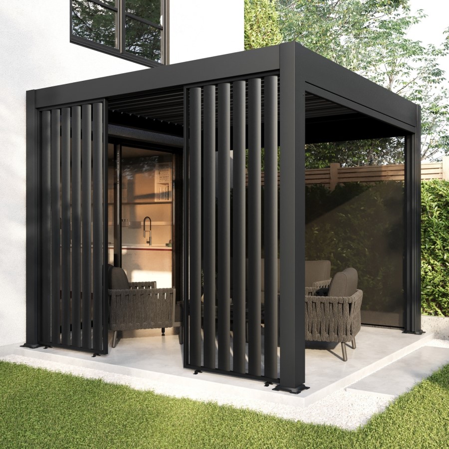 Heavy Duty Aluminium Single Vertical Slatted Pergola Screen in Charcoal