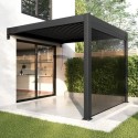 PERG006 3x3 Wall Mounted Pergola with Louvered Shutter Roof in Charcoal