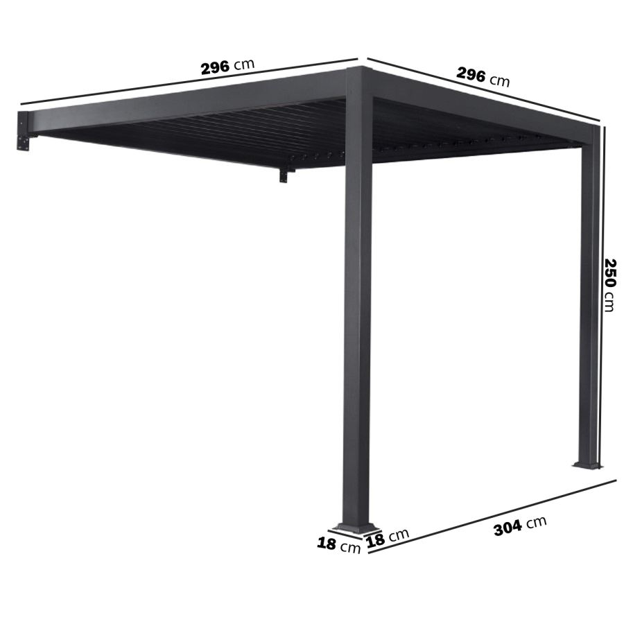 3x3 Wall Mounted Pergola with Louvered Shutter Roof in Charcoal
