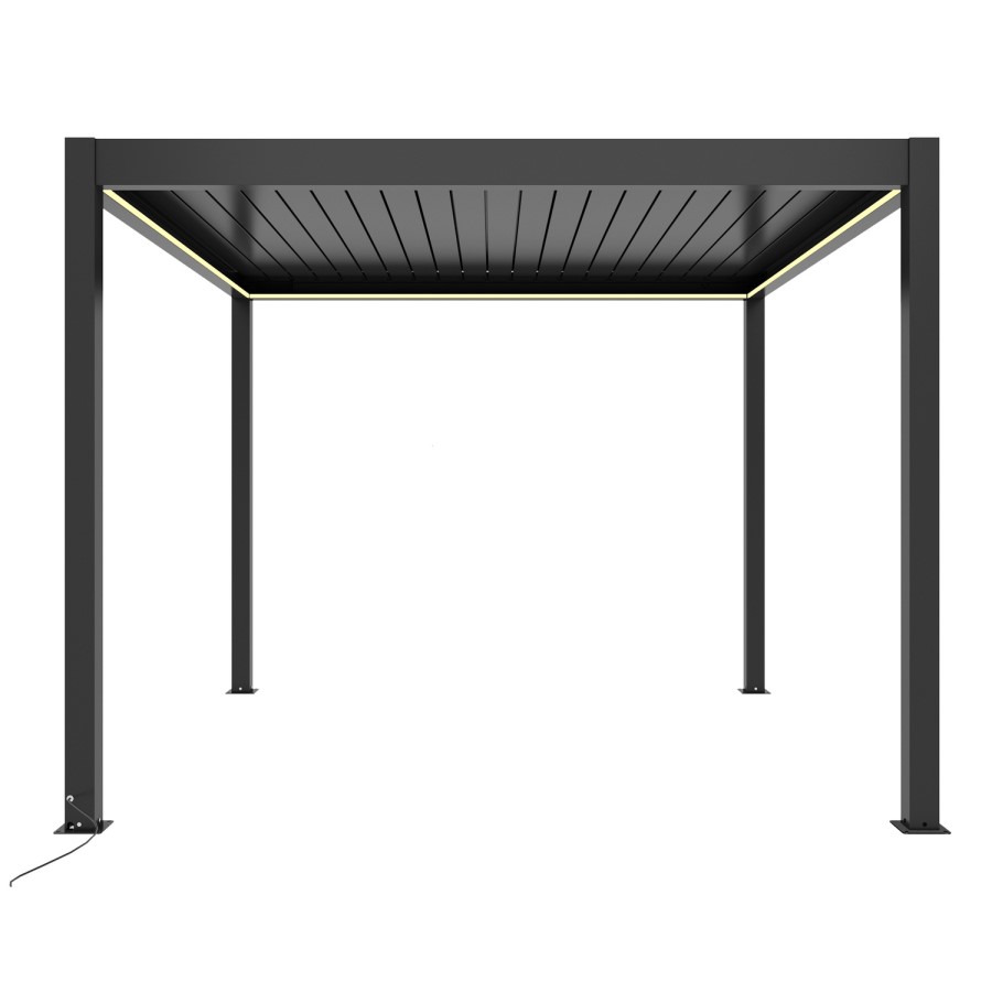 3 x 3m LED Light Heavy Duty Charcoal Aluminium with Automatic Louvred Shutter Roof and Two Textilene Side Panels