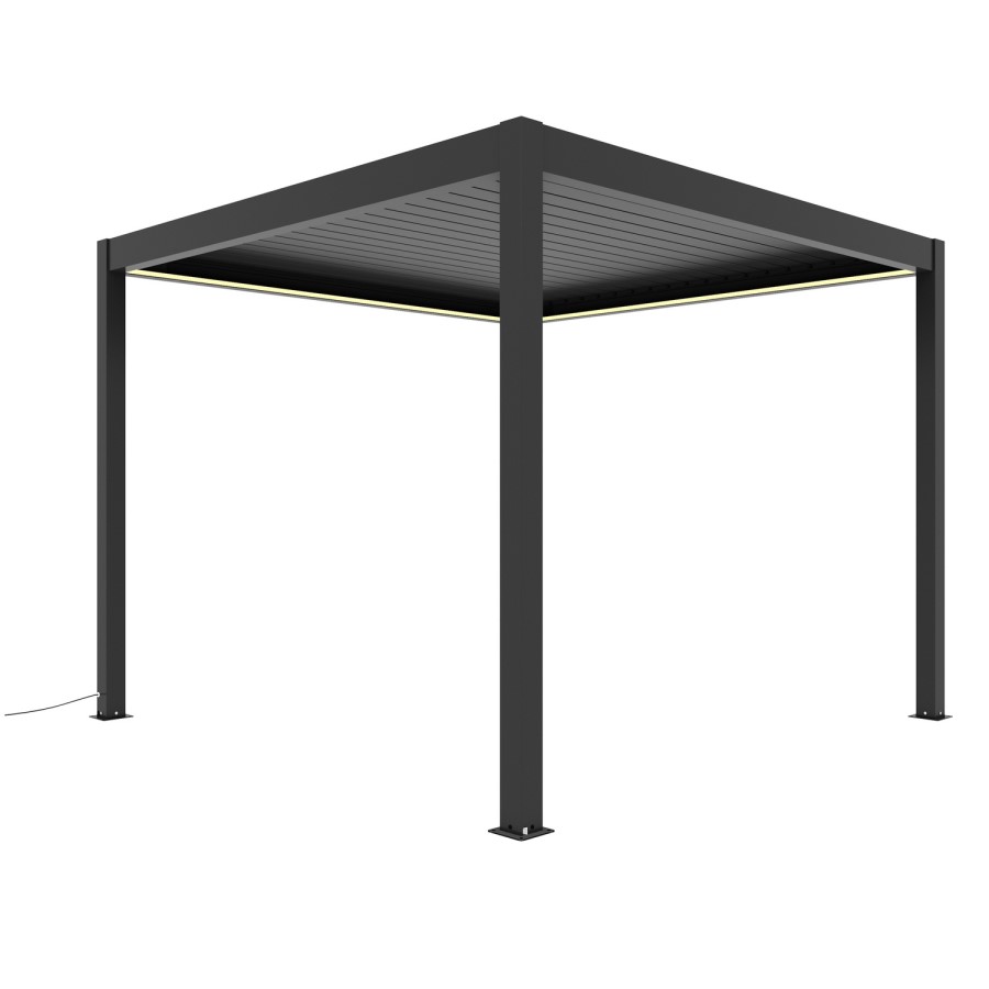 3 x 3m LED Light Heavy Duty Charcoal Aluminium with Automatic Louvred Shutter Roof and Two Textilene Side Panels