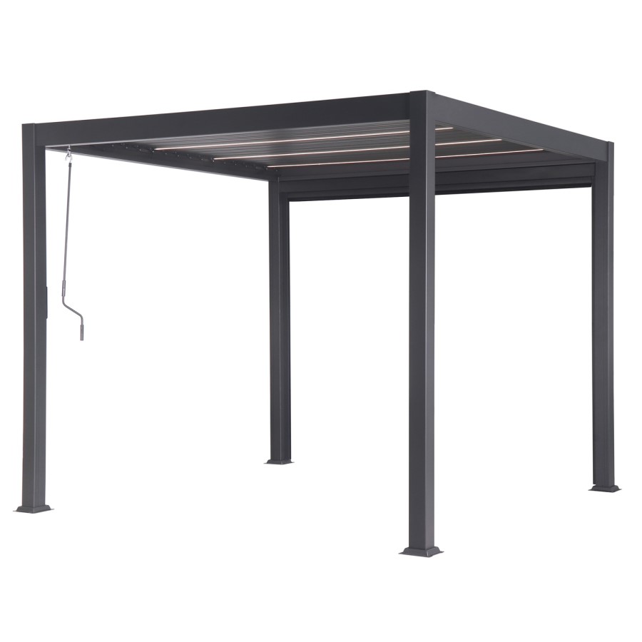 3 x 3m LED Light Heavy Duty Charcoal Aluminium Pergola with Louvred Shutter Roof Two Textilene Side Panels