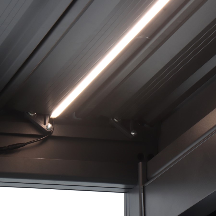 3 x 3m LED Light Heavy Duty Charcoal Aluminium Pergola with Louvred Shutter Roof Two Textilene Side Panels