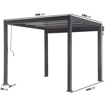 3 x 3m LED Light Heavy Duty Charcoal Aluminium Pergola with Louvred Shutter Roof Two Textilene Side Panels