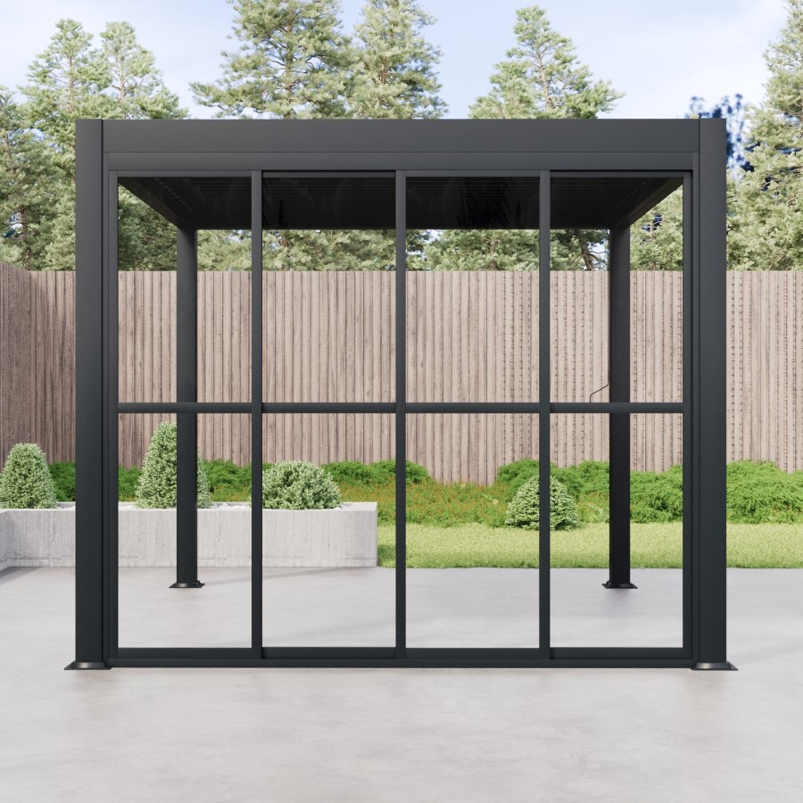 Aluminium Glazed Sliding Pergola Doors System in Charcoal