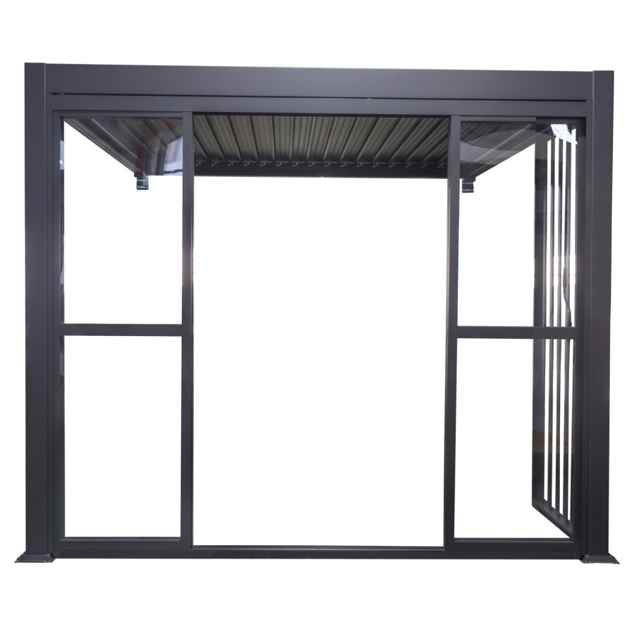 Aluminium Glazed Sliding Pergola Doors System in Charcoal