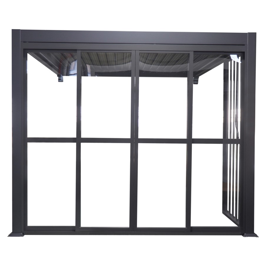 Aluminium Glazed Sliding Pergola Doors System in Charcoal
